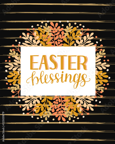 Hand lettering with inscription Easter blessings on black background