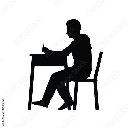 Young man sits on chair in examination room silhouette vector