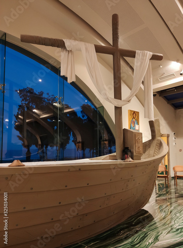 Migdal HaEmek, Israel, January 26, 2020: The altar in the church in Magdala on the Galilee Lake photo