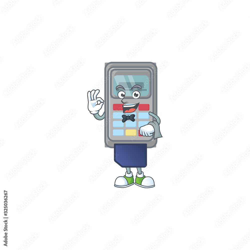 A POS machine cartoon mascot working as a Waiter A POS machine cartoon mascot working as a Waiter