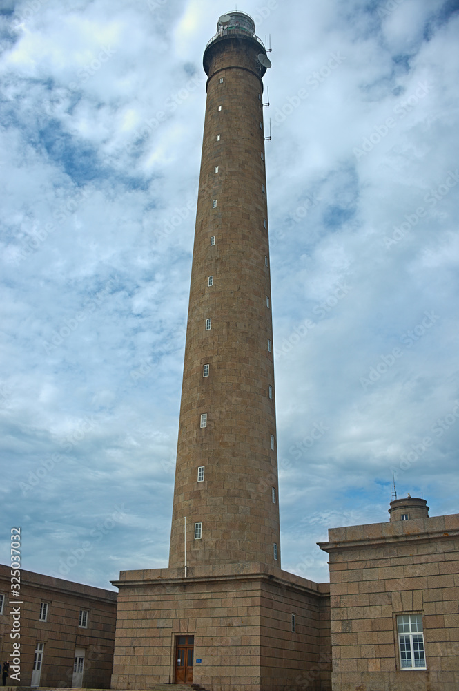 Huge stone lighthouse near Cherbourg, France