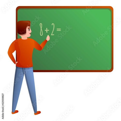 Student at board icon. Cartoon of student at board vector icon for web design isolated on white background