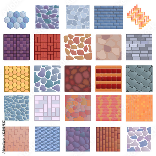Paving icons set. Cartoon set of paving vector icons for web design