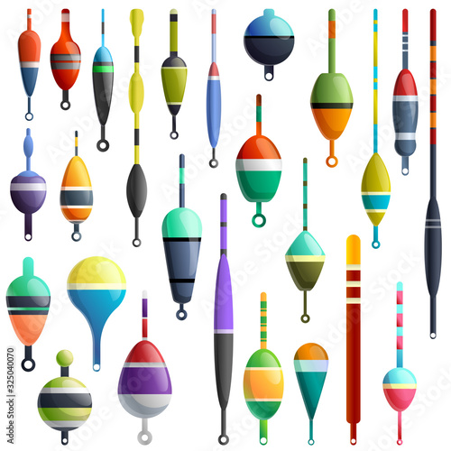 Bobber icons set. Cartoon set of bobber vector icons for web design