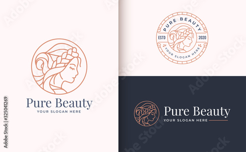 Beauty Woman Logo design with circle badge