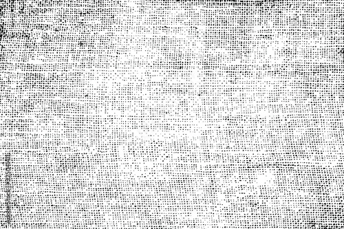 Grunge texture linen fabric. Monochrome background of rough canvas with spots, noise and grit. Overlay template. Vector illustration