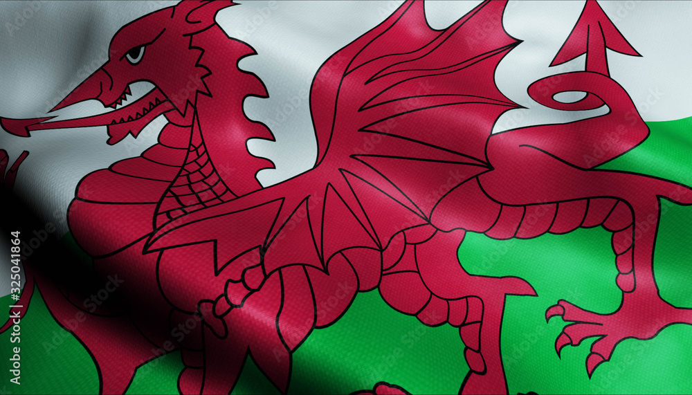 3D Waved United Kingdom Region Flag of Wales 3D Waved United Kingdom Region Flag of Wales