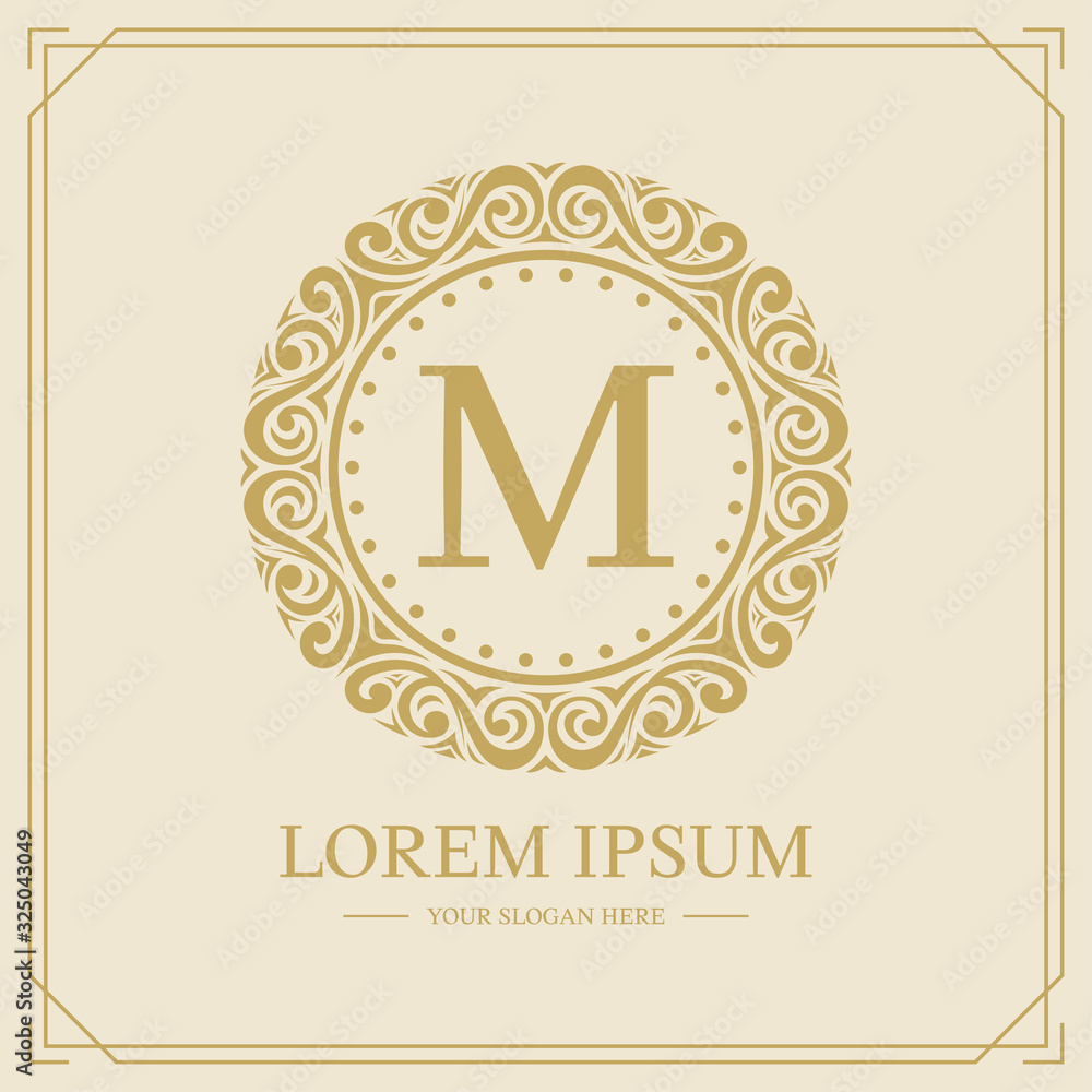Fototapeta premium Luxury monogram logo template, letter M logo design, vector illustration