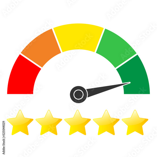 Customer satisfaction meter with star rating. Vector illustration.