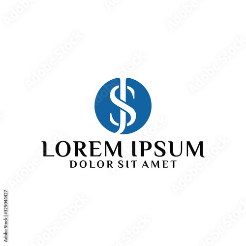 Initial letter JS or SJ logo template with overlap serif font and rounded circle symbol in flat design monogram illustration