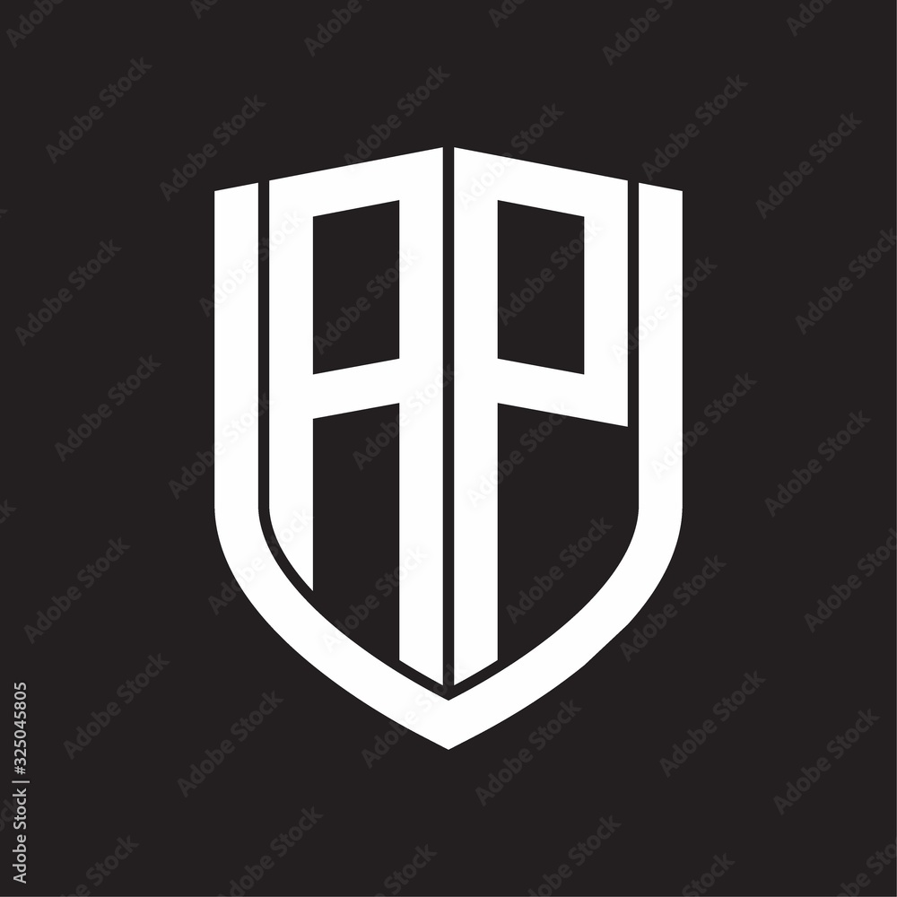 AP Logo monogram with emblem shield design isolated on black background AP Logo monogram with emblem shield design isolated on black background