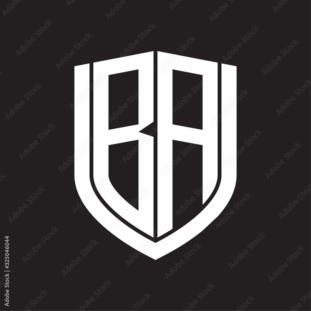 BA Logo monogram with emblem shield design isolated on black background BA Logo monogram with emblem shield design isolated on black background