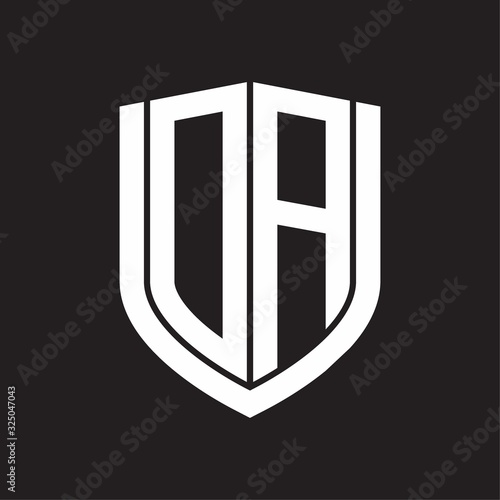 DA Logo monogram with emblem shield design isolated on black background