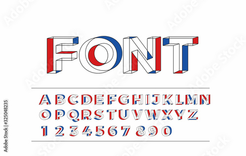 3d geometric alphabet font. Letters, numbers and symbols.