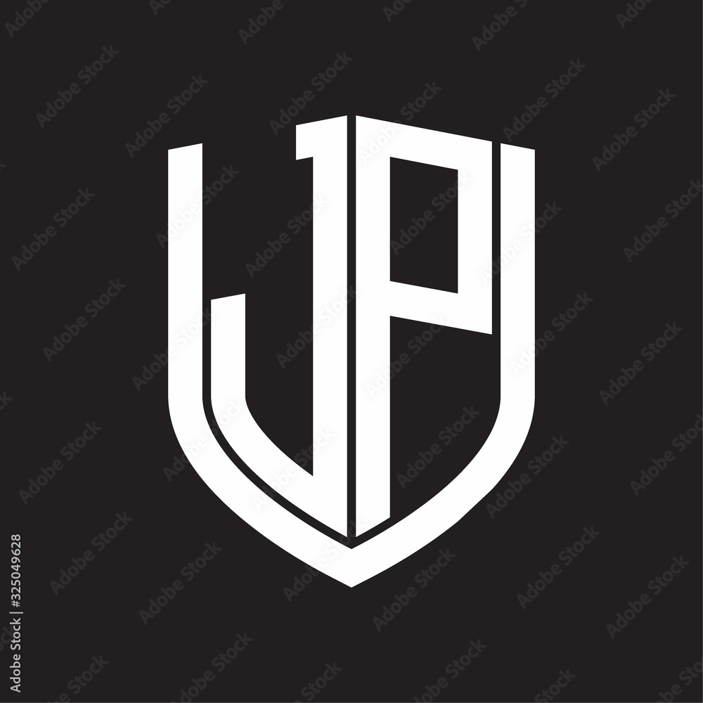JP Logo monogram with emblem shield design isolated on black background JP Logo monogram with emblem shield design isolated on black background