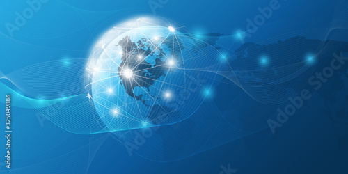 Abstract Blue Futuristic Modern Style Cloud Computing, Networks Structure, Telecommunications Concept Design, Network Connections with Transparent Wavy Mesh - Vector Illustration