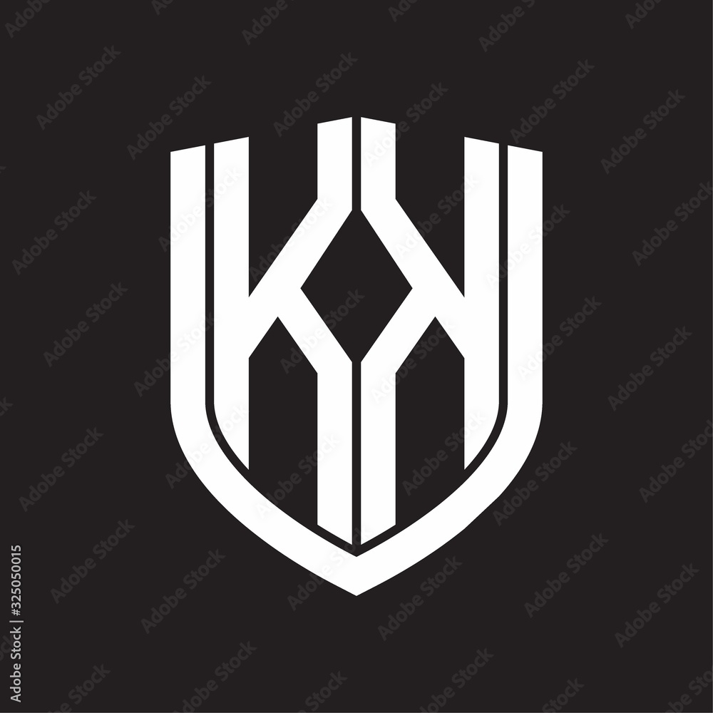 KK Logo monogram with emblem shield design isolated on black background KK Logo monogram with emblem shield design isolated on black background