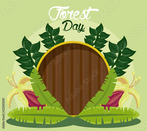 forest day wooden label with wild flowers