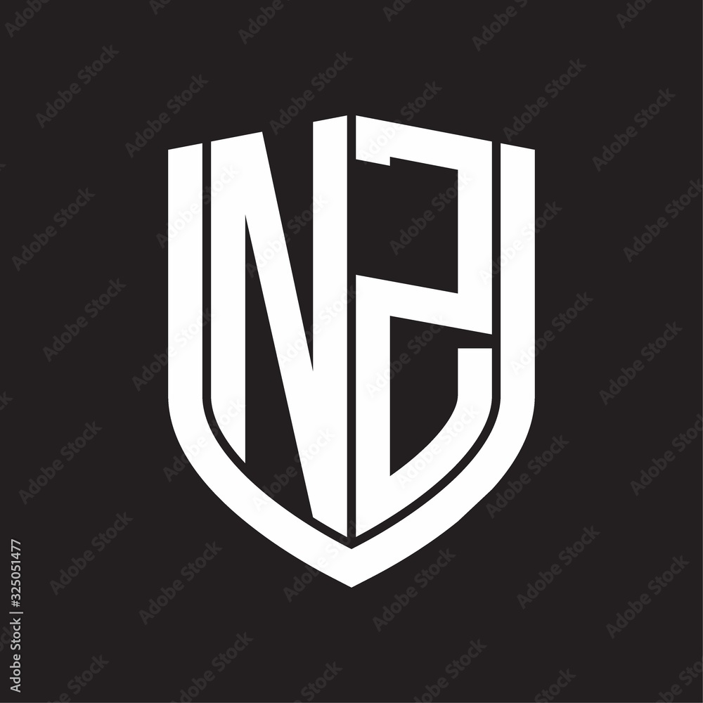 NZ Logo monogram with emblem shield design isolated on black background NZ Logo monogram with emblem shield design isolated on black background
