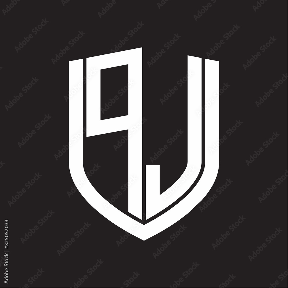 PJ Logo monogram with emblem shield design isolated on black background PJ Logo monogram with emblem shield design isolated on black background
