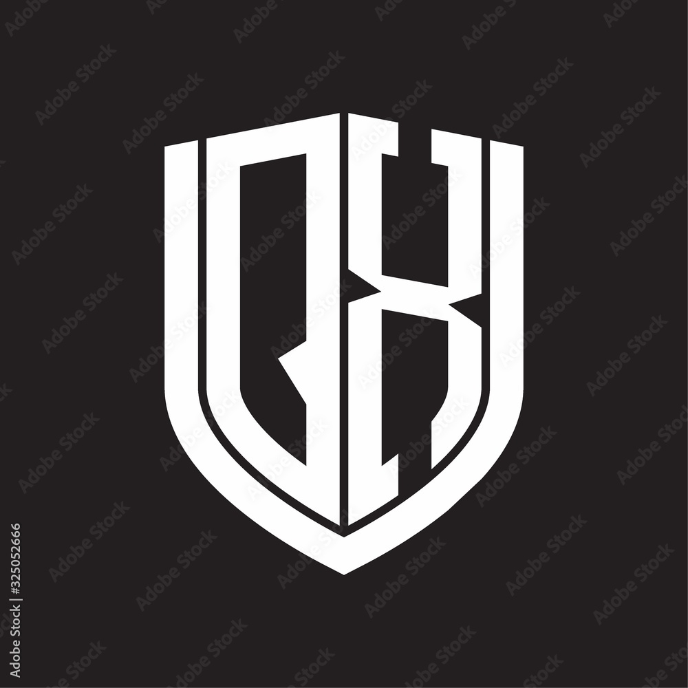 QX Logo monogram with emblem shield design isolated on black background QX Logo monogram with emblem shield design isolated on black background