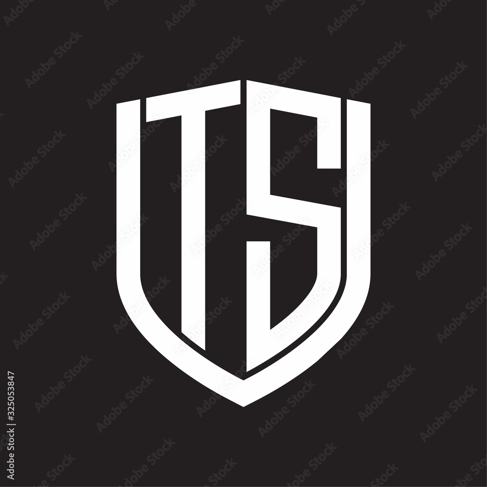 TS Logo monogram with emblem shield design isolated on black background TS Logo monogram with emblem shield design isolated on black background