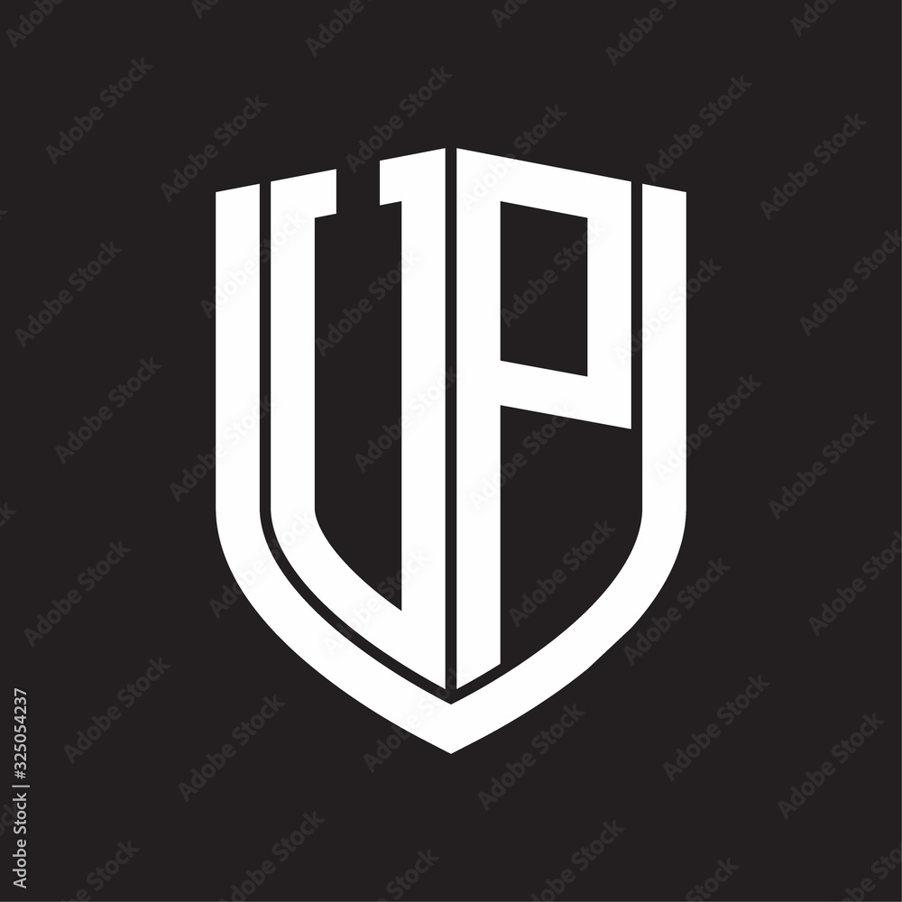 UP Logo monogram with emblem shield design isolated on black background UP Logo monogram with emblem shield design isolated on black background