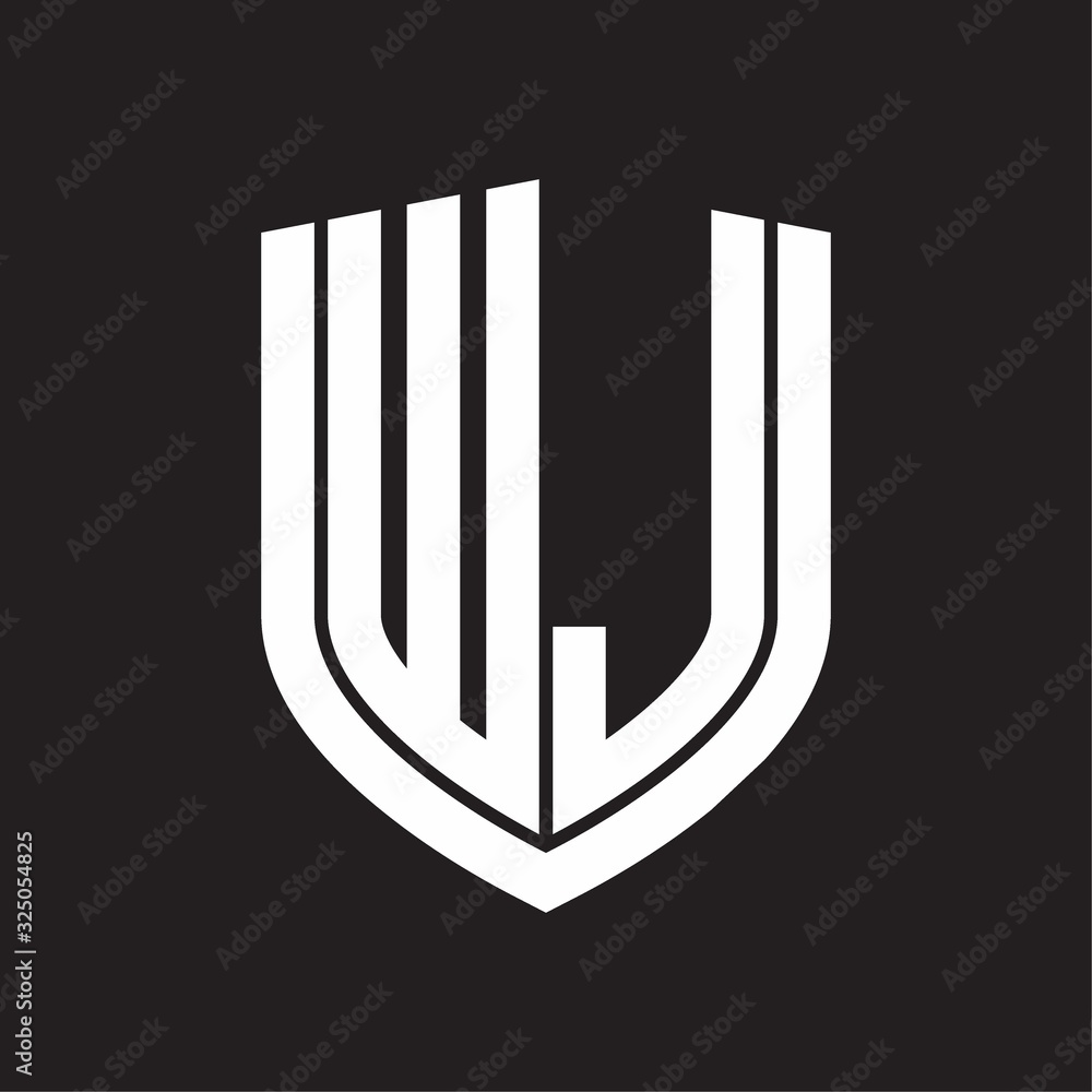 WJ Logo monogram with emblem shield design isolated on black background WJ Logo monogram with emblem shield design isolated on black background