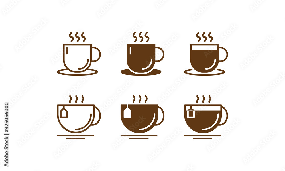 Tea and Coffee cup icon. line and silhouette coffee cup vector Tea and Coffee cup icon. line and silhouette coffee cup vector