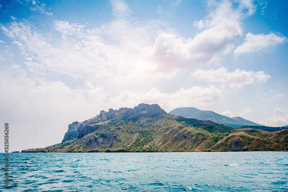 Fototapeta premium Karadag mountain range in Crimean mountains, an ancient extinct volcano.