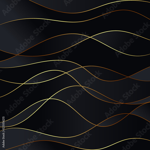 Abstract black waves background Gold glitters wave
