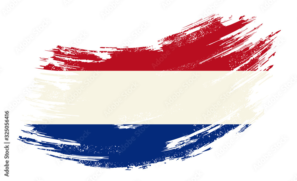 Dutch flag grunge brush background. Vector illustration.