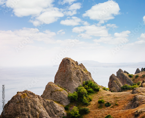 Karadag mountain range in Crimean mountains, an ancient extinct volcano.