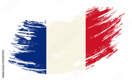 French flag grunge brush background. Vector illustration.