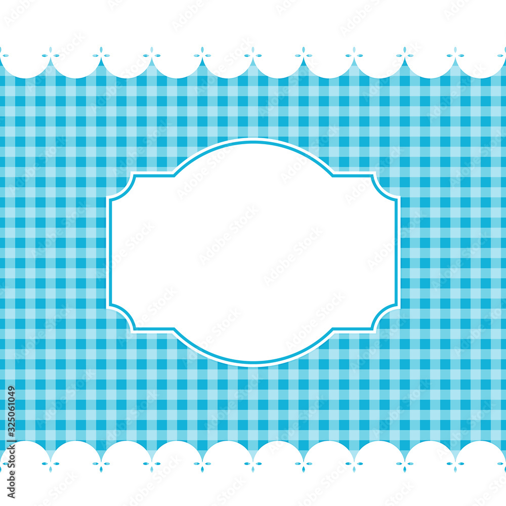 white label and lace on a blue checkered background. white label and lace on a blue checkered background.