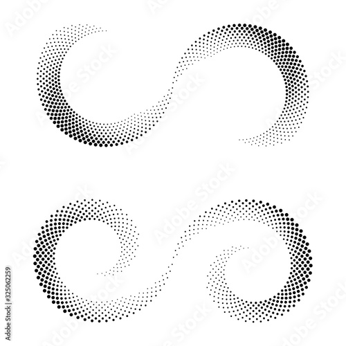Abstract dotted vector background. Halftone effect. Spiral dotted background or icon. Yin and yang style