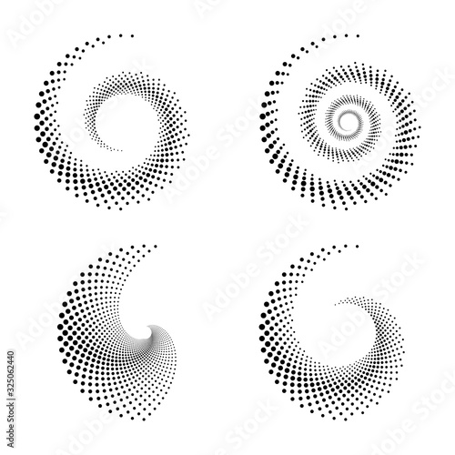 Circle dots backdrop. Halftone shapes, abstract logo emblem or design element for any project.