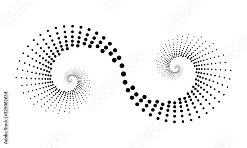 Abstract dotted vector background. Halftone effect. Spiral dotted background or icon. Yin and yang style