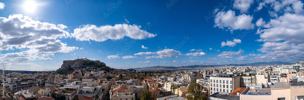 Athens, Greece, Panorama of the city, Acropolis hill and Parthenon