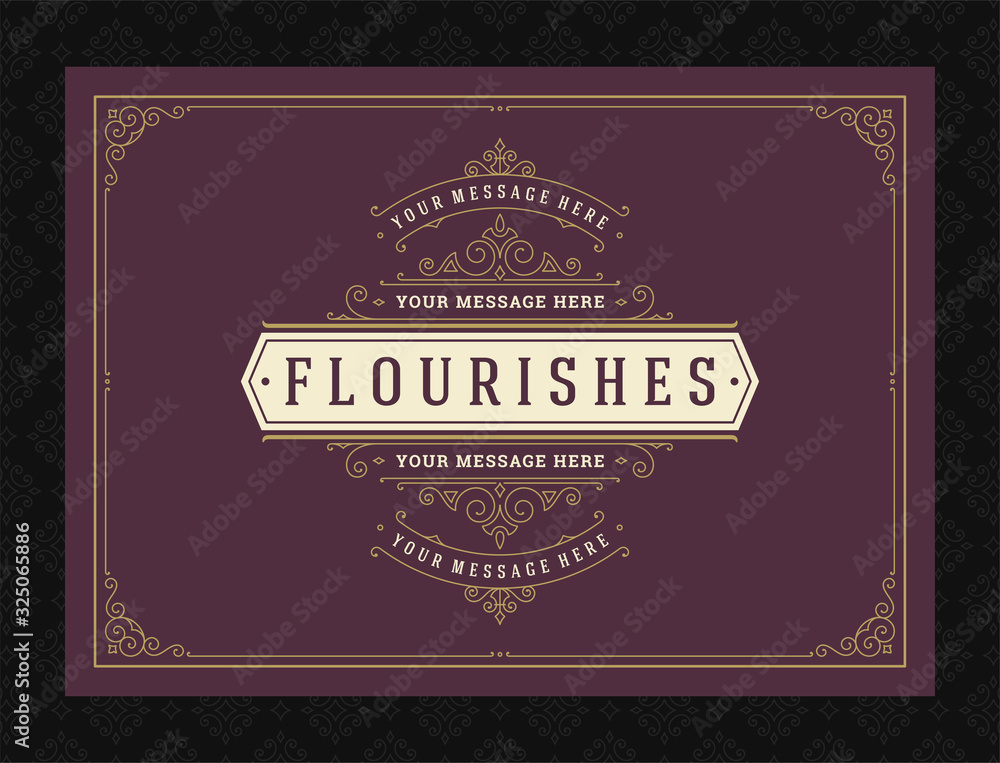 Obraz premium Vintage ornament greeting card calligraphic ornate swirls and vignettes frame design vector template