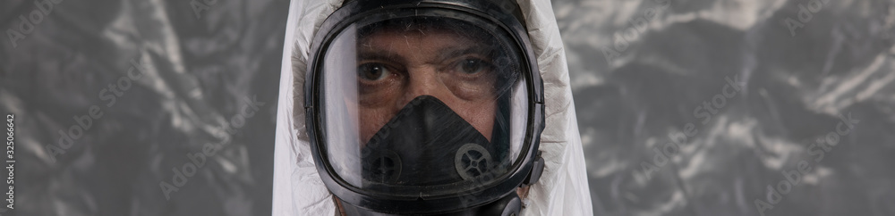 Fototapeta premium doctor of virology in gas mask