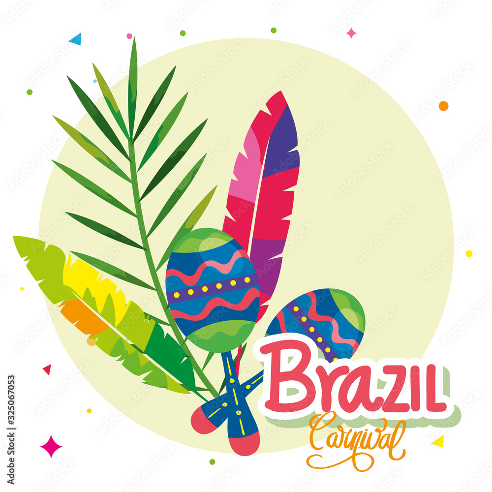 poster of carnival brazil with maracas and decoration vector illustration design