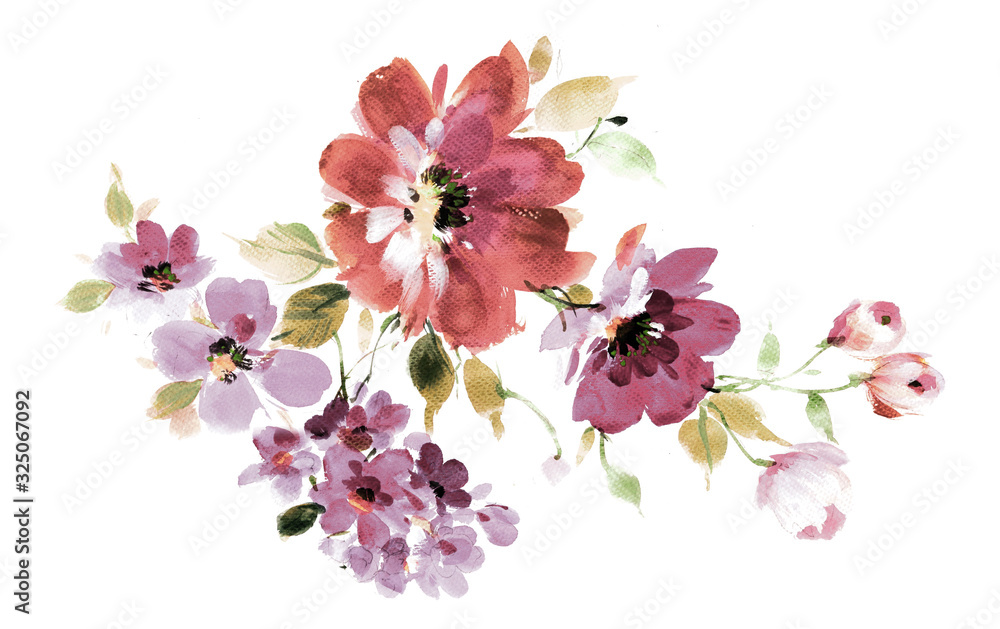 Naklejka premium Flowers watercolor illustration.Manual composition.Big Set watercolor elements.