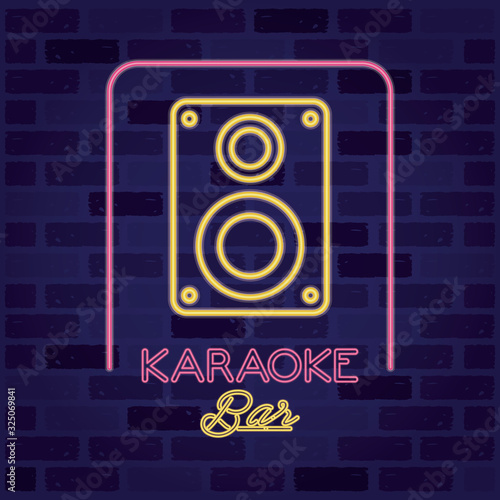karaoke word with speaker calligraphy neon lights