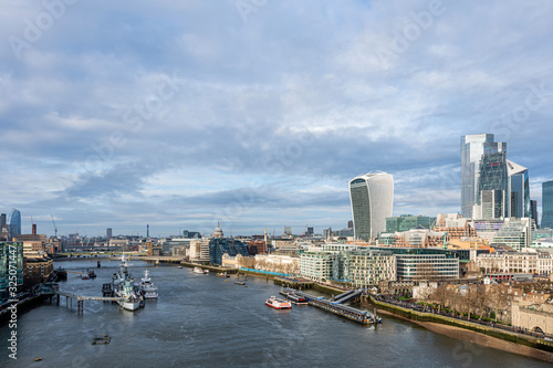 Aerial view on thames and london city  England  UK
