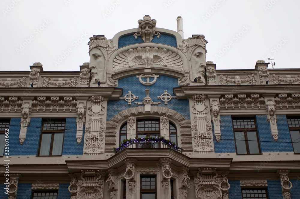 facade of the building of Art nouveau in Riga, capital of Lavtia 