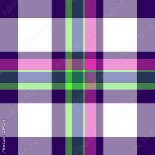 Tartan seamless plaid pattern illustration in green, blue, purple, violet and white combination for textile design