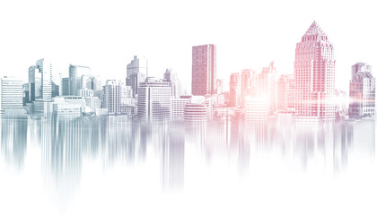 Abstract city building skyline metropolitan area in contemporary color style and futuristic effects. Real estate and property development. Innovative architecture and engineering concept.