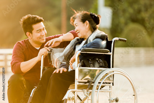 Wallpaper Mural Portrait of Asian senior mother and young man son smile and happy face Torontodigital.ca