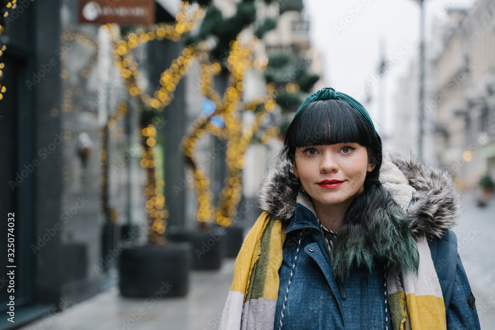 Portrait of stylish woman in the street Portrait of stylish woman in the street